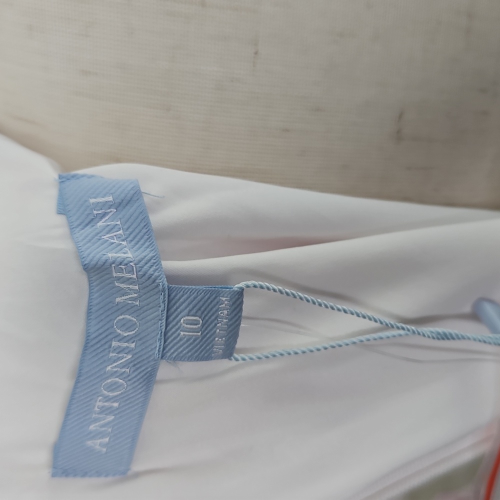 ANTONIO MELANI Iris Linen Floral Short Sleeve Mockneck Mini Dress: Ivory/Floral - Picture 10 of 15